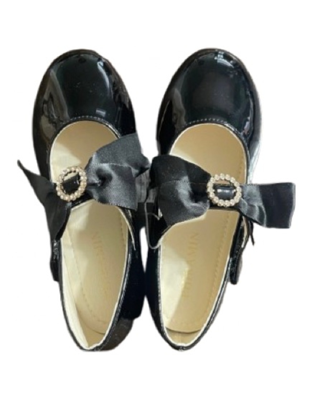 NWT Phiramin Girls Patent Leather Mary Jane Black Dress Shoes Bow Buckle Size 11